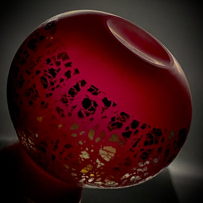 Aomori Prefecture Art and Culture Award Recipient, Tsugaru Vidro, Hokuyo Glass, Kaoru Okawa: Gourd-Shaped Frosted Crimson Glass Tokkuri (Sake Flask) with Gold and Silver Foil #478
