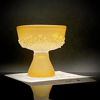 Aomori Prefecture Art and Culture Award Recipient, Tsugaru Vidro, Hokuyo Glass, Kaoru Okawa: Frosted Glass Stem Cup (Bajohai) with Gold-Tone Foil and Applied Glass Beads #471