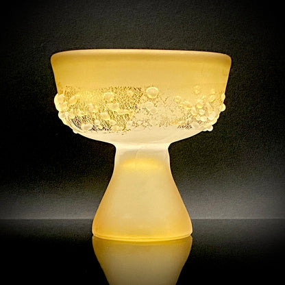 Aomori Prefecture Art and Culture Award Recipient, Tsugaru Vidro, Hokuyo Glass, Kaoru Okawa: Frosted Glass Stem Cup (Bajohai) with Gold-Tone Foil and Applied Glass Beads #471