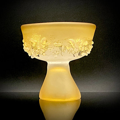 Aomori Prefecture Art and Culture Award Recipient, Tsugaru Vidro, Hokuyo Glass, Kaoru Okawa: Frosted Glass Stem Cup (Bajohai) with Gold-Tone Foil and Applied Glass Beads #471