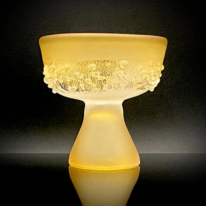 Aomori Prefecture Art and Culture Award Recipient, Tsugaru Vidro, Hokuyo Glass, Kaoru Okawa: Frosted Glass Stem Cup (Bajohai) with Gold-Tone Foil and Applied Glass Beads #471