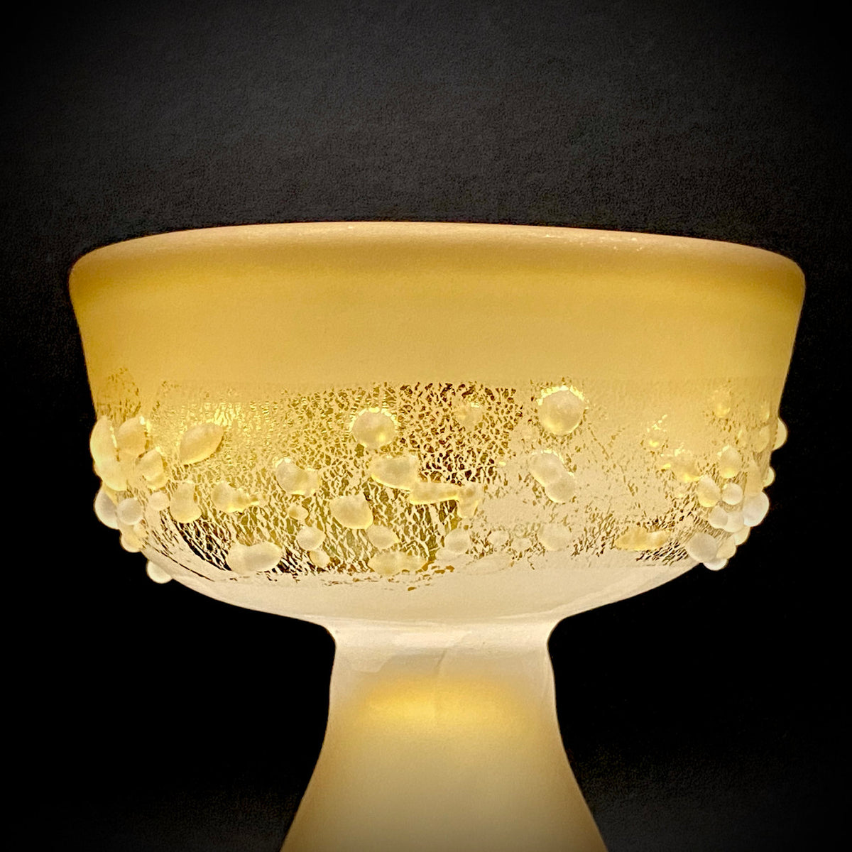 Aomori Prefecture Art and Culture Award Recipient, Tsugaru Vidro, Hokuyo Glass, Kaoru Okawa: Frosted Glass Stem Cup (Bajohai) with Gold-Tone Foil and Applied Glass Beads #471