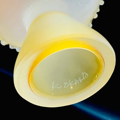 Aomori Prefecture Art and Culture Award Recipient, Tsugaru Vidro, Hokuyo Glass, Kaoru Okawa: Frosted Glass Stem Cup (Bajohai) with Gold-Tone Foil and Applied Glass Beads #471