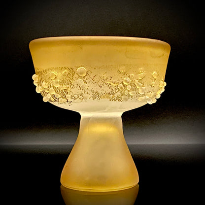 Aomori Prefecture Art and Culture Award Recipient, Tsugaru Vidro, Hokuyo Glass, Kaoru Okawa: Frosted Glass Stem Cup (Bajohai) with Gold-Tone Foil and Applied Glass Beads #471