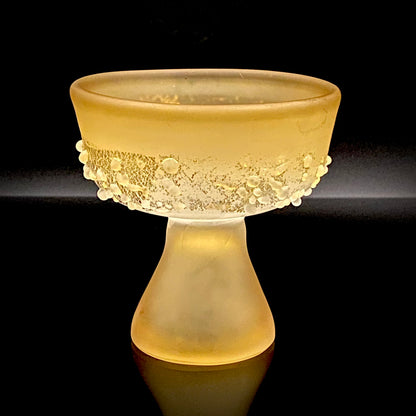 Aomori Prefecture Art and Culture Award Recipient, Tsugaru Vidro, Hokuyo Glass, Kaoru Okawa: Frosted Glass Stem Cup (Bajohai) with Gold-Tone Foil and Applied Glass Beads #471