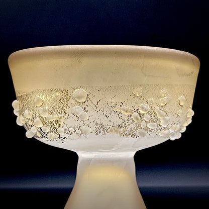 Aomori Prefecture Art and Culture Award Recipient, Tsugaru Vidro, Hokuyo Glass, Kaoru Okawa: Frosted Glass Stem Cup (Bajohai) with Gold-Tone Foil and Applied Glass Beads #471