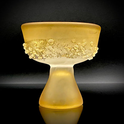 Aomori Prefecture Art and Culture Award Recipient, Tsugaru Vidro, Hokuyo Glass, Kaoru Okawa: Frosted Glass Stem Cup (Bajohai) with Gold-Tone Foil and Applied Glass Beads #471