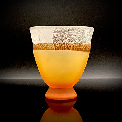 Aomori Prefecture Art and Culture Award Recipient, Tsugaru Vidro, Hokuyo Glass, Kaoru Okawa: Frosted Amber Glass Footed Cup with Silver-Tone and Brown-Tone Foil #479