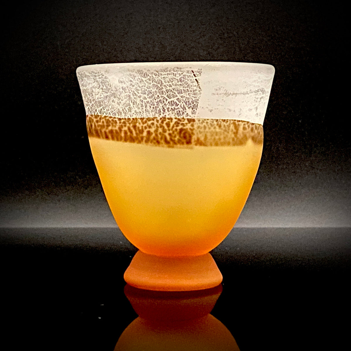 Aomori Prefecture Art and Culture Award Recipient, Tsugaru Vidro, Hokuyo Glass, Kaoru Okawa: Frosted Amber Glass Footed Cup with Silver-Tone and Brown-Tone Foil #479