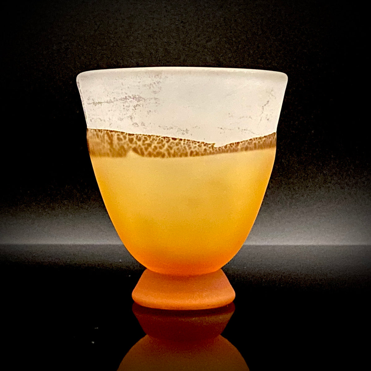Aomori Prefecture Art and Culture Award Recipient, Tsugaru Vidro, Hokuyo Glass, Kaoru Okawa: Frosted Amber Glass Footed Cup with Silver-Tone and Brown-Tone Foil #479