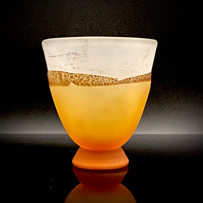 Aomori Prefecture Art and Culture Award Recipient, Tsugaru Vidro, Hokuyo Glass, Kaoru Okawa: Frosted Amber Glass Footed Cup with Silver-Tone and Brown-Tone Foil #479