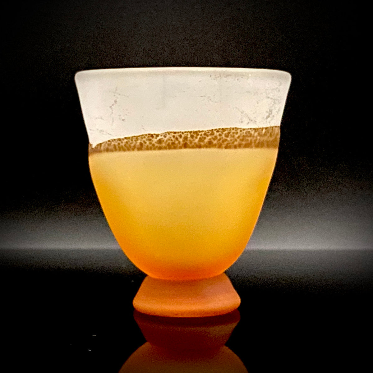 Aomori Prefecture Art and Culture Award Recipient, Tsugaru Vidro, Hokuyo Glass, Kaoru Okawa: Frosted Amber Glass Footed Cup with Silver-Tone and Brown-Tone Foil #479