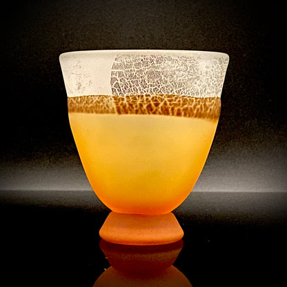 Aomori Prefecture Art and Culture Award Recipient, Tsugaru Vidro, Hokuyo Glass, Kaoru Okawa: Frosted Amber Glass Footed Cup with Silver-Tone and Brown-Tone Foil #479