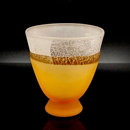 Aomori Prefecture Art and Culture Award Recipient, Tsugaru Vidro, Hokuyo Glass, Kaoru Okawa: Frosted Amber Glass Footed Cup with Silver-Tone and Brown-Tone Foil #479
