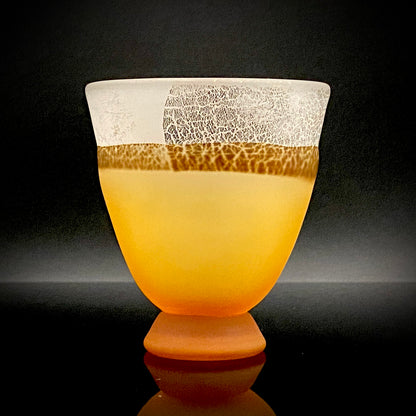 Aomori Prefecture Art and Culture Award Recipient, Tsugaru Vidro, Hokuyo Glass, Kaoru Okawa: Frosted Amber Glass Footed Cup with Silver-Tone and Brown-Tone Foil #479