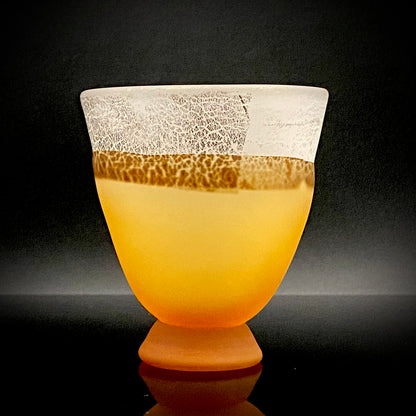 Aomori Prefecture Art and Culture Award Recipient, Tsugaru Vidro, Hokuyo Glass, Kaoru Okawa: Frosted Amber Glass Footed Cup with Silver-Tone and Brown-Tone Foil #479