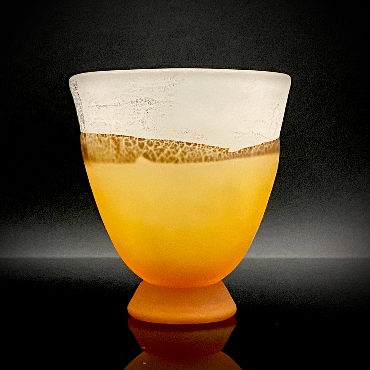 Aomori Prefecture Art and Culture Award Recipient, Tsugaru Vidro, Hokuyo Glass, Kaoru Okawa: Frosted Amber Glass Footed Cup with Silver-Tone and Brown-Tone Foil #479