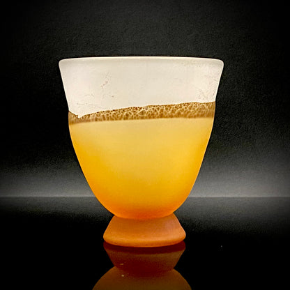 Aomori Prefecture Art and Culture Award Recipient, Tsugaru Vidro, Hokuyo Glass, Kaoru Okawa: Frosted Amber Glass Footed Cup with Silver-Tone and Brown-Tone Foil #479