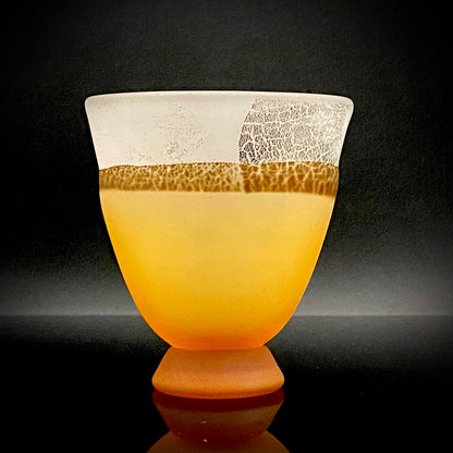 Aomori Prefecture Art and Culture Award Recipient, Tsugaru Vidro, Hokuyo Glass, Kaoru Okawa: Frosted Amber Glass Footed Cup with Silver-Tone and Brown-Tone Foil #479