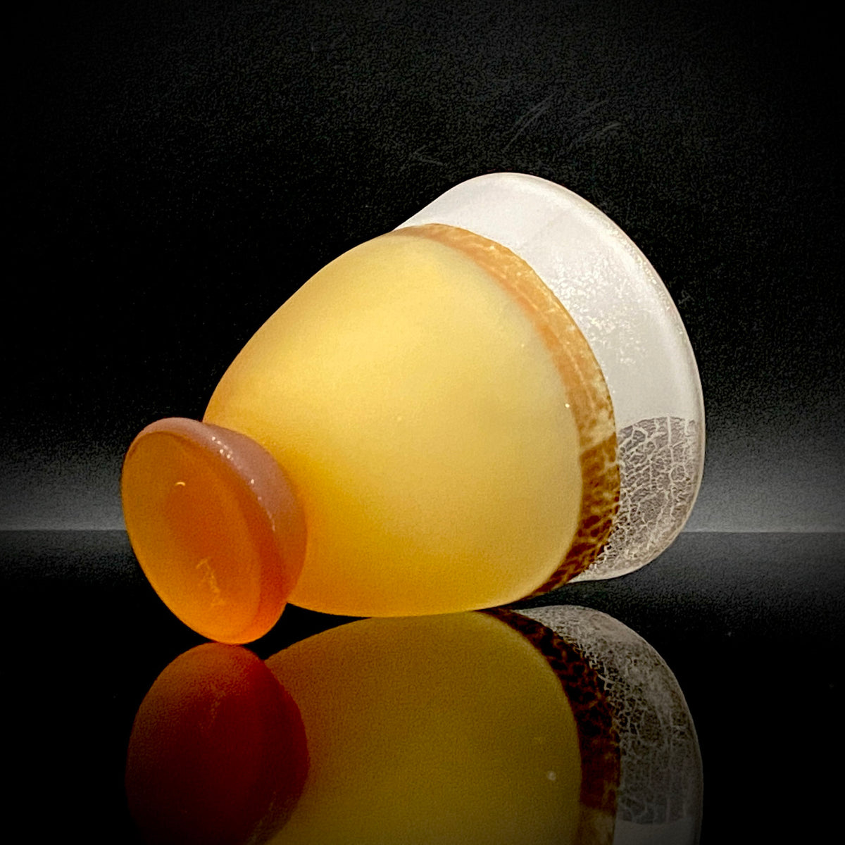 Aomori Prefecture Art and Culture Award Recipient, Tsugaru Vidro, Hokuyo Glass, Kaoru Okawa: Frosted Amber Glass Footed Cup with Silver-Tone and Brown-Tone Foil #479