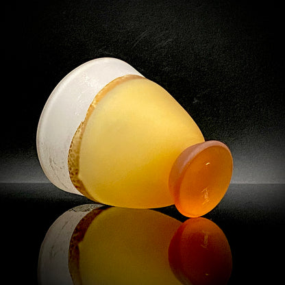 Aomori Prefecture Art and Culture Award Recipient, Tsugaru Vidro, Hokuyo Glass, Kaoru Okawa: Frosted Amber Glass Footed Cup with Silver-Tone and Brown-Tone Foil #479