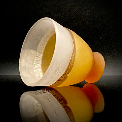 Aomori Prefecture Art and Culture Award Recipient, Tsugaru Vidro, Hokuyo Glass, Kaoru Okawa: Frosted Amber Glass Footed Cup with Silver-Tone and Brown-Tone Foil #479