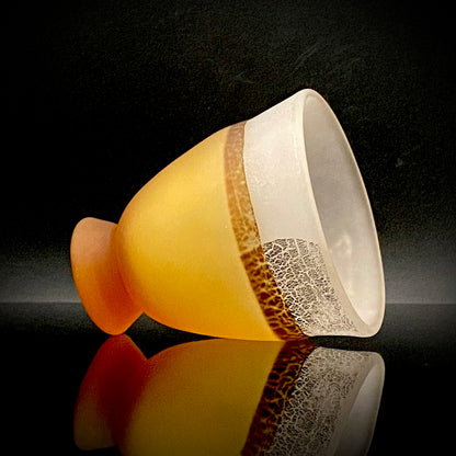 Aomori Prefecture Art and Culture Award Recipient, Tsugaru Vidro, Hokuyo Glass, Kaoru Okawa: Frosted Amber Glass Footed Cup with Silver-Tone and Brown-Tone Foil #479