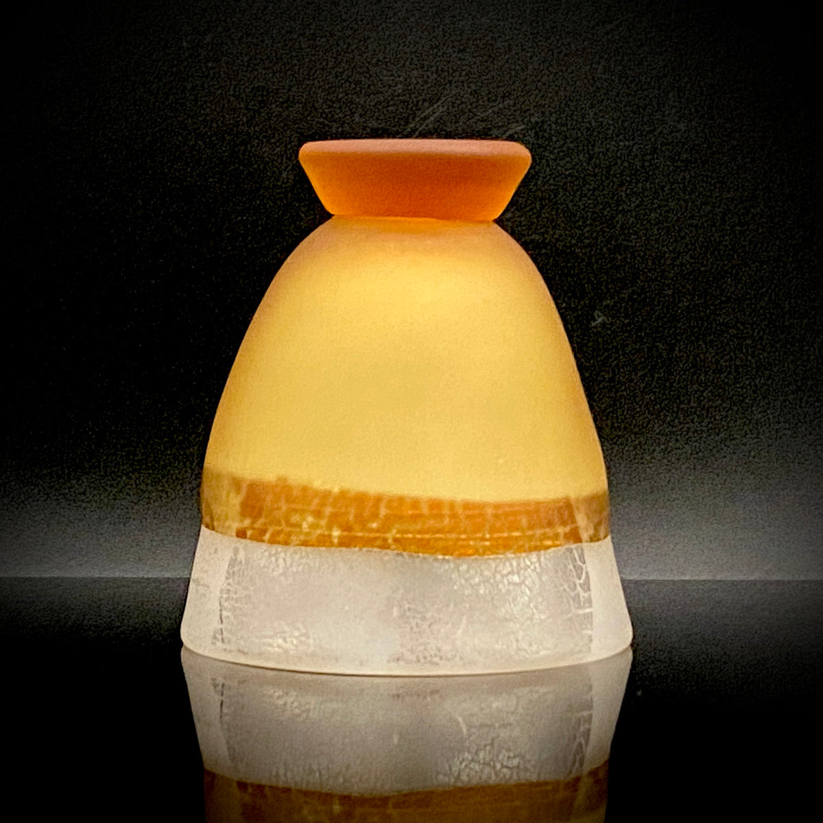 Aomori Prefecture Art and Culture Award Recipient, Tsugaru Vidro, Hokuyo Glass, Kaoru Okawa: Frosted Amber Glass Footed Cup with Silver-Tone and Brown-Tone Foil #479