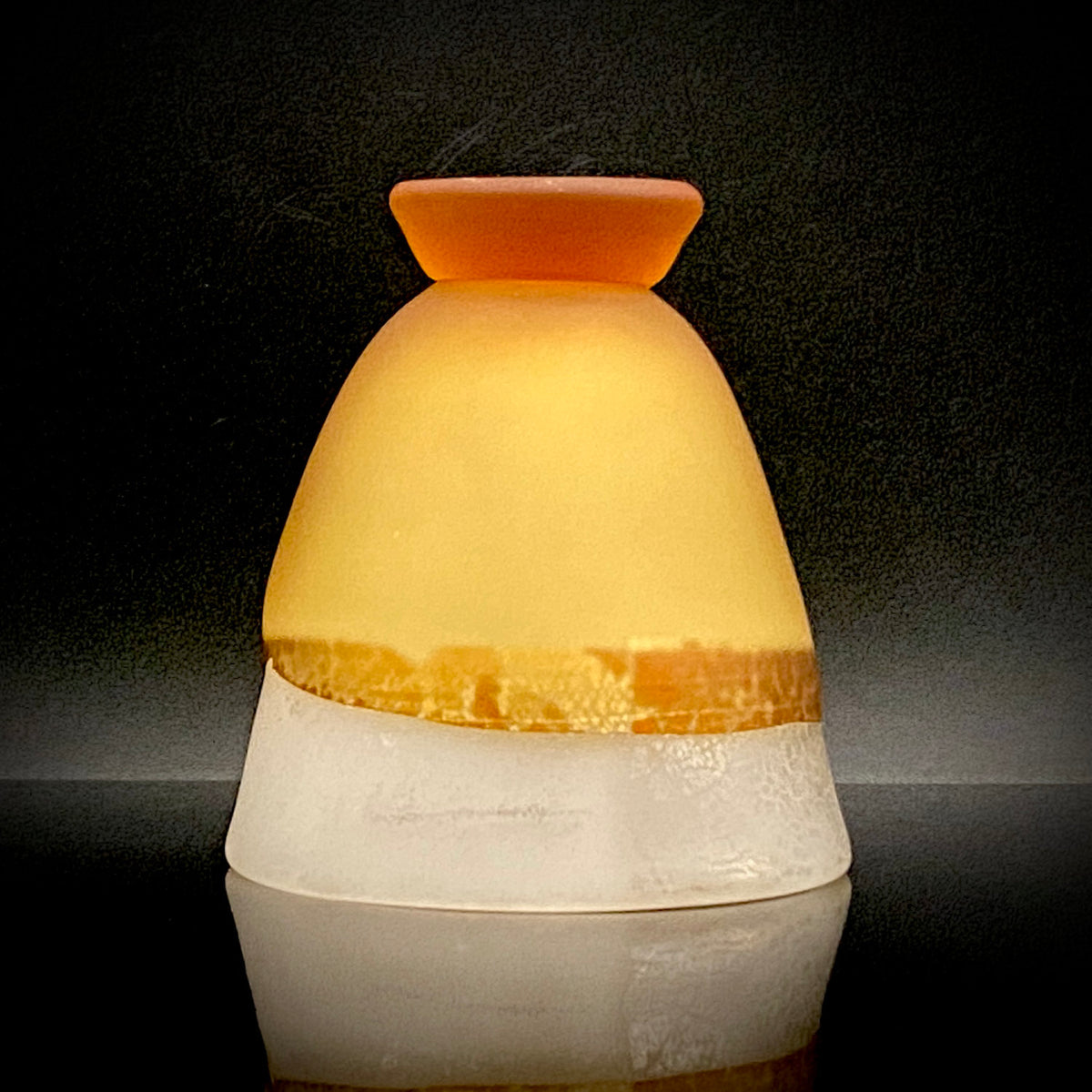 Aomori Prefecture Art and Culture Award Recipient, Tsugaru Vidro, Hokuyo Glass, Kaoru Okawa: Frosted Amber Glass Footed Cup with Silver-Tone and Brown-Tone Foil #479