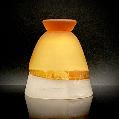 Aomori Prefecture Art and Culture Award Recipient, Tsugaru Vidro, Hokuyo Glass, Kaoru Okawa: Frosted Amber Glass Footed Cup with Silver-Tone and Brown-Tone Foil #479