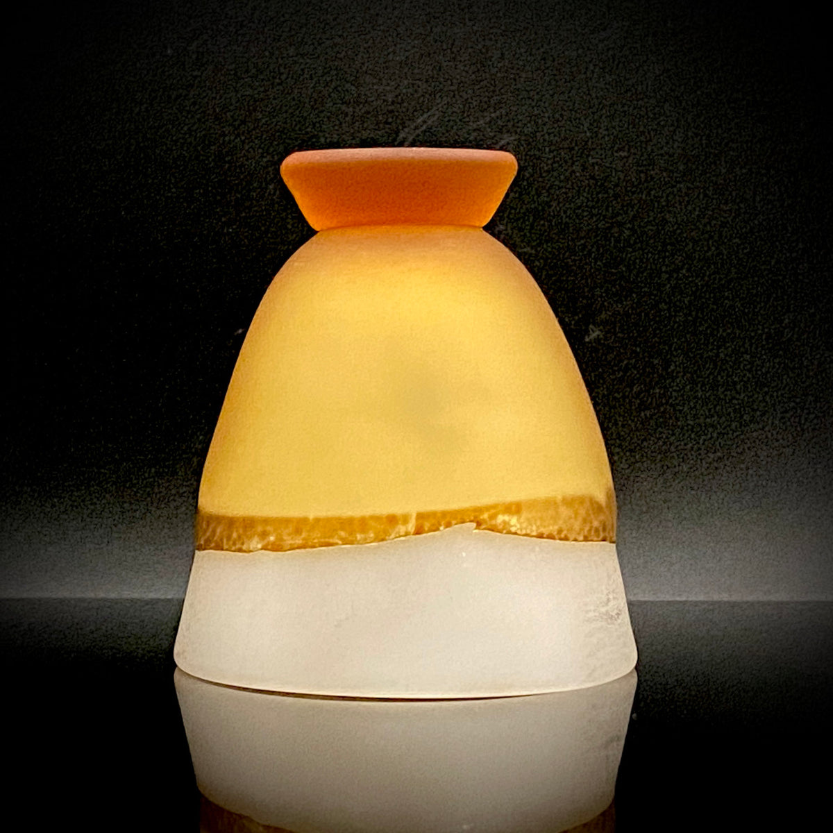 Aomori Prefecture Art and Culture Award Recipient, Tsugaru Vidro, Hokuyo Glass, Kaoru Okawa: Frosted Amber Glass Footed Cup with Silver-Tone and Brown-Tone Foil #479