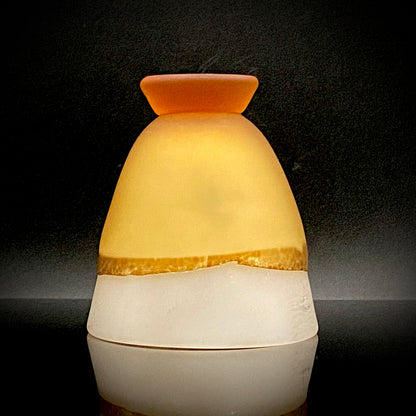 Aomori Prefecture Art and Culture Award Recipient, Tsugaru Vidro, Hokuyo Glass, Kaoru Okawa: Frosted Amber Glass Footed Cup with Silver-Tone and Brown-Tone Foil #479