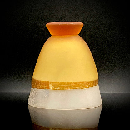 Aomori Prefecture Art and Culture Award Recipient, Tsugaru Vidro, Hokuyo Glass, Kaoru Okawa: Frosted Amber Glass Footed Cup with Silver-Tone and Brown-Tone Foil #479
