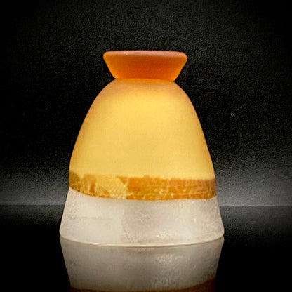 Aomori Prefecture Art and Culture Award Recipient, Tsugaru Vidro, Hokuyo Glass, Kaoru Okawa: Frosted Amber Glass Footed Cup with Silver-Tone and Brown-Tone Foil #479
