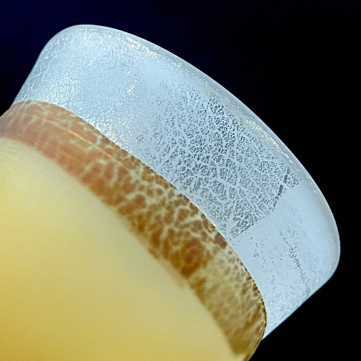 Aomori Prefecture Art and Culture Award Recipient, Tsugaru Vidro, Hokuyo Glass, Kaoru Okawa: Frosted Amber Glass Footed Cup with Silver-Tone and Brown-Tone Foil #479