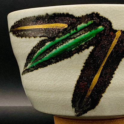 福田力三郎（Fukuda Rikisaburo）作品 铁绘加彩笹之图 茶碗 至高加冰威士忌杯 #179