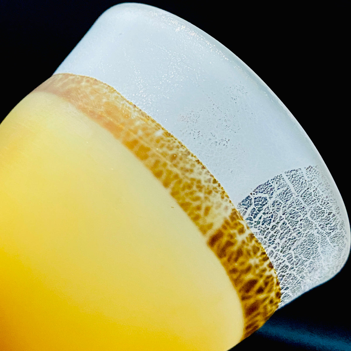 Aomori Prefecture Art and Culture Award Recipient, Tsugaru Vidro, Hokuyo Glass, Kaoru Okawa: Frosted Amber Glass Footed Cup with Silver-Tone and Brown-Tone Foil #479