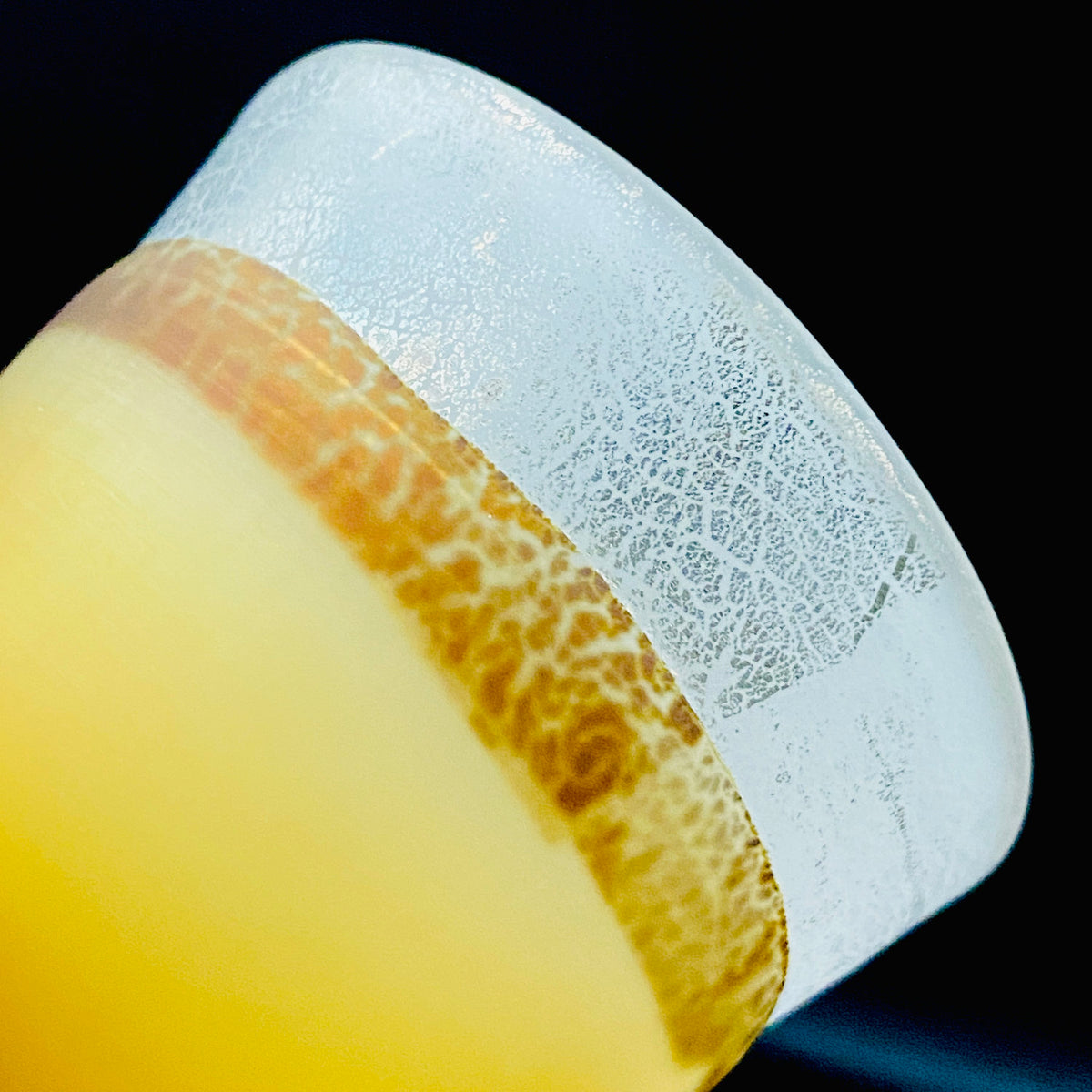 Aomori Prefecture Art and Culture Award Recipient, Tsugaru Vidro, Hokuyo Glass, Kaoru Okawa: Frosted Amber Glass Footed Cup with Silver-Tone and Brown-Tone Foil #479
