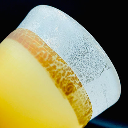 Aomori Prefecture Art and Culture Award Recipient, Tsugaru Vidro, Hokuyo Glass, Kaoru Okawa: Frosted Amber Glass Footed Cup with Silver-Tone and Brown-Tone Foil #479