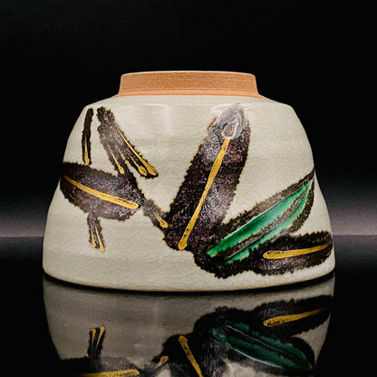 福田力三郎（Fukuda Rikisaburo）作品 铁绘加彩笹之图 茶碗 至高加冰威士忌杯 #179