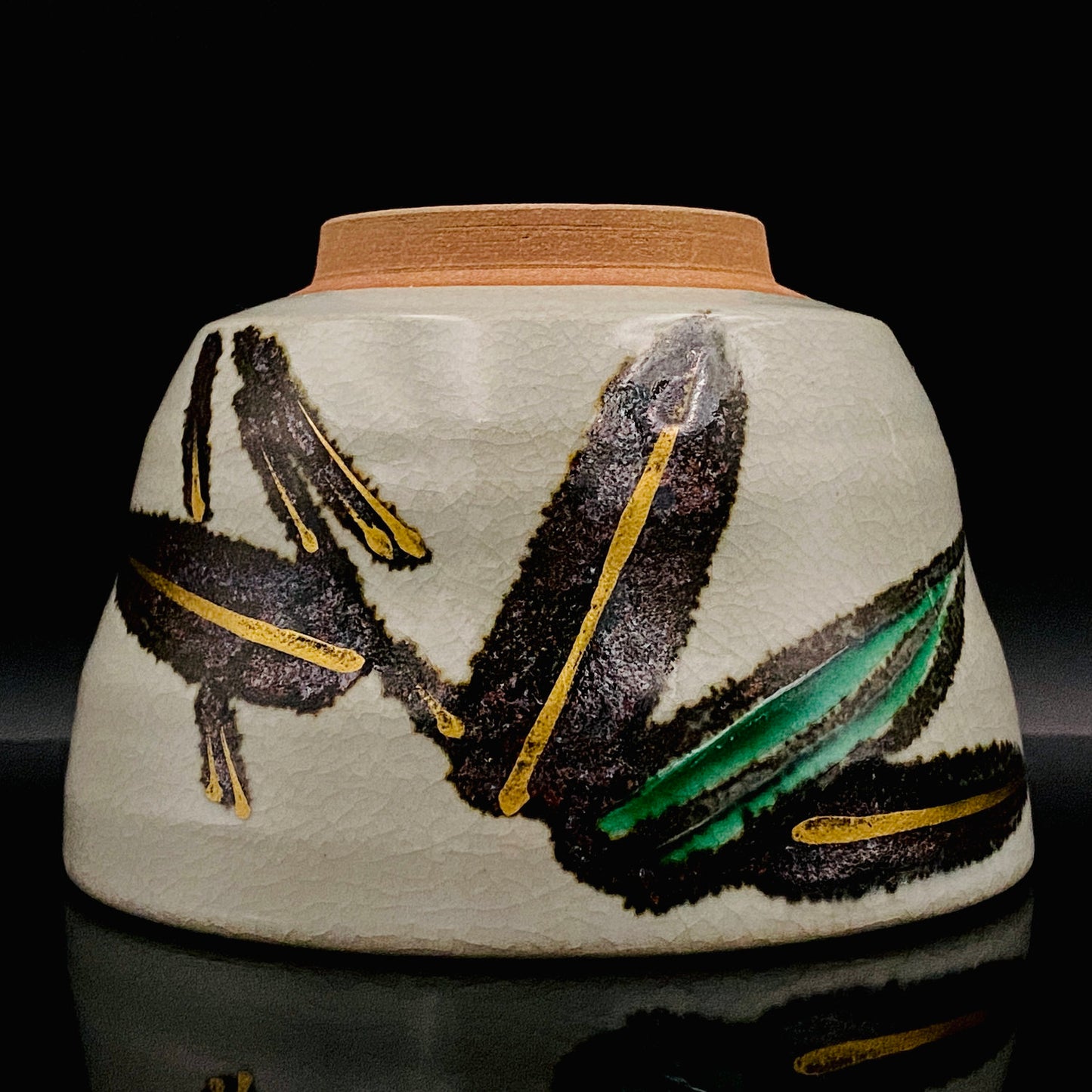 福田力三郎（Fukuda Rikisaburo）作品 铁绘加彩笹之图 茶碗 至高加冰威士忌杯 #179