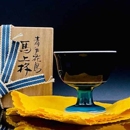 三代 三井为吉（Mitsui Tamekichi）作品 彩绘花鸟纹 洋酒品鉴酒具 九谷烧 彩绘马上杯 #180