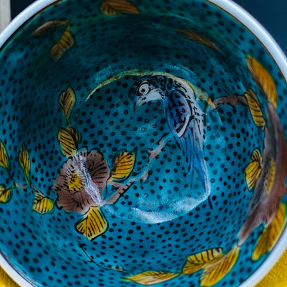 三代 三井为吉（Mitsui Tamekichi）作品 彩绘花鸟纹 洋酒品鉴酒具 九谷烧 彩绘马上杯 #180