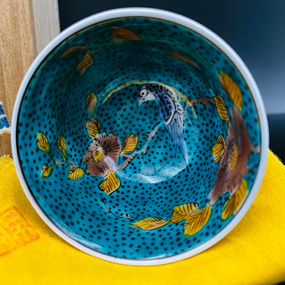 三代 三井为吉（Mitsui Tamekichi）作品 彩绘花鸟纹 洋酒品鉴酒具 九谷烧 彩绘马上杯 #180