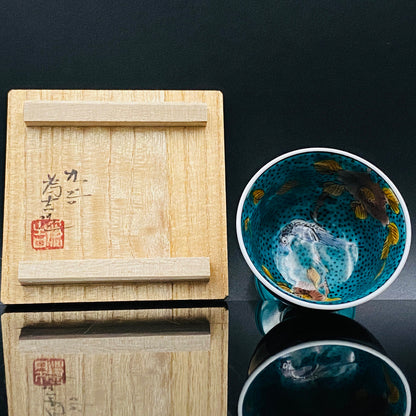 三代 三井为吉（Mitsui Tamekichi）作品 彩绘花鸟纹 洋酒品鉴酒具 九谷烧 彩绘马上杯 #180