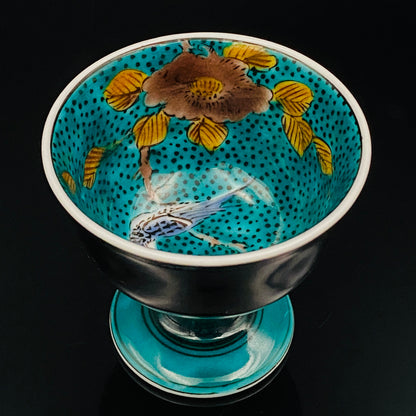 三代 三井为吉（Mitsui Tamekichi）作品 彩绘花鸟纹 洋酒品鉴酒具 九谷烧 彩绘马上杯 #180