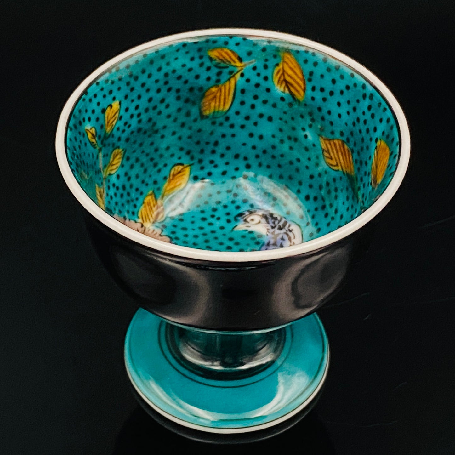 三代 三井为吉（Mitsui Tamekichi）作品 彩绘花鸟纹 洋酒品鉴酒具 九谷烧 彩绘马上杯 #180