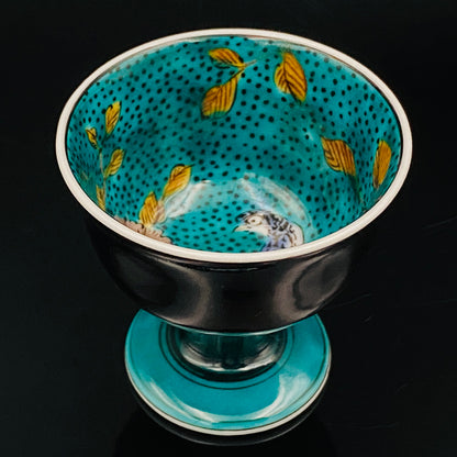 三代 三井为吉（Mitsui Tamekichi）作品 彩绘花鸟纹 洋酒品鉴酒具 九谷烧 彩绘马上杯 #180