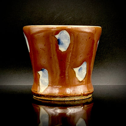 Third Generation of the Mashiko Kiln, Grandson of Ichirō Kimura: Sakazuki Sake Cup by Mitsuyoshi Kimura, Red-Brown Glaze with White and Blue Mottled Pattern, Japanese-Style Shot Glass, Artist with Permanent Display at Matsuzakaya Ginza #475
