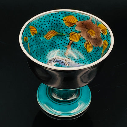三代 三井为吉（Mitsui Tamekichi）作品 彩绘花鸟纹 洋酒品鉴酒具 九谷烧 彩绘马上杯 #180
